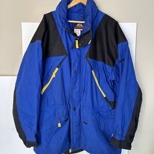 Vtg 90s Blue Men's Sz XL Ski Snowboard Jacket EDELWEISS BackBowl Stowaway Hooded